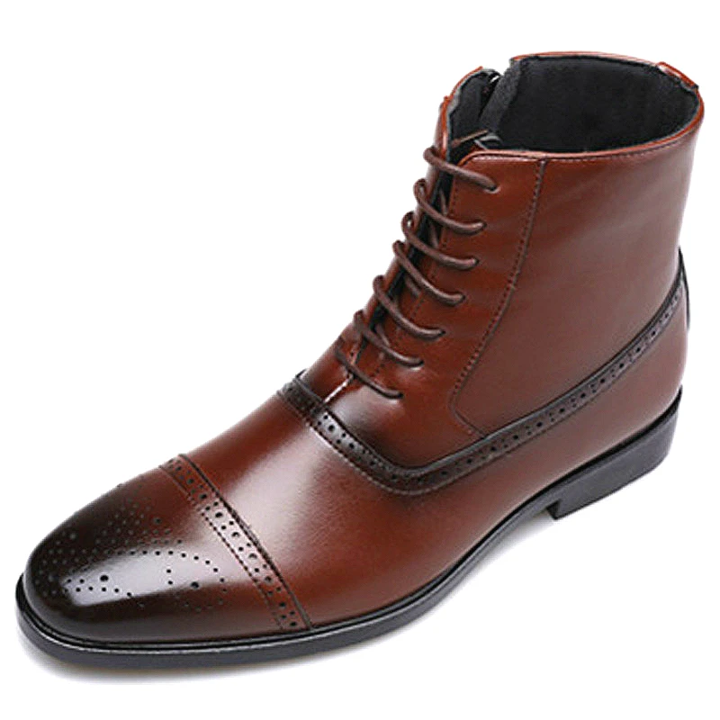 Коричневый Italy Handmade Classic Men Boots High Quality Leather Men Dress Shoes Outdoor Autumn Man Moccasins Lace-UP Male Men Ankle Boots - Цвет: Коричневый