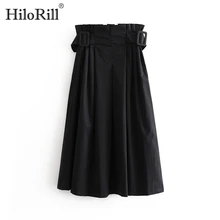 Осенние юбки, Женская однотонная плиссированная юбка средней длины, элегантная женская юбка трапециевидной формы с завышенной талией и поясом, Повседневная Женская юбка Saias