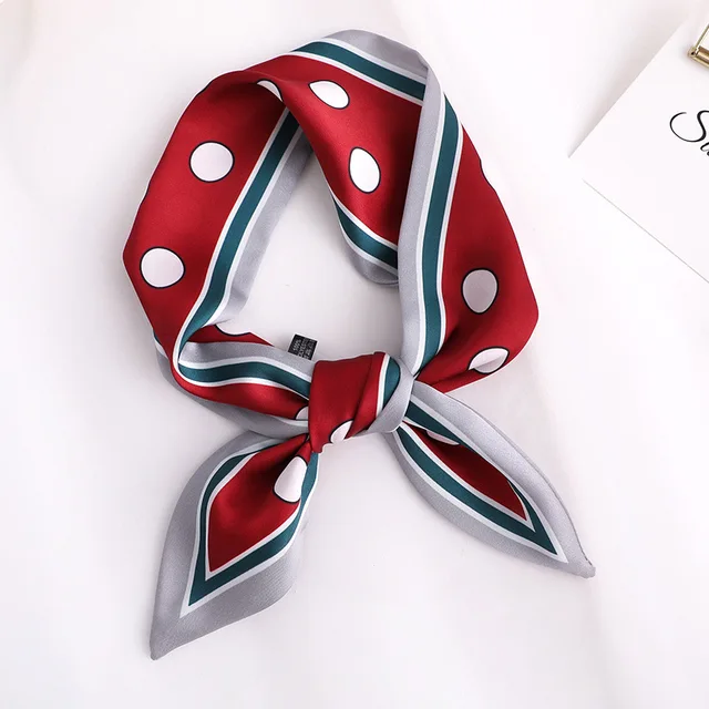 Sweet Love Print Women Small Silk Scarf Handle Bag Ribbons Female Head Scarves Sharp angle Green 90*10cm 17