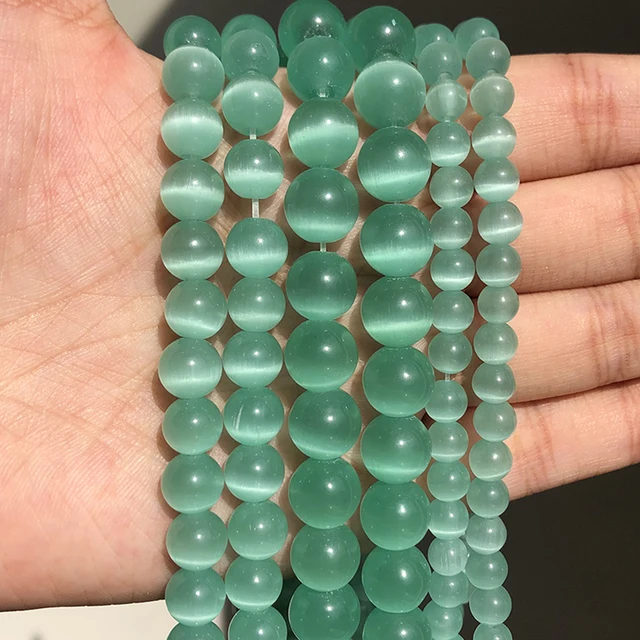 Natural Stone Pink White Moonstone Cat Eye Beads For Jewelry Making Smooth Loose Spacer Beads Opal Diy Charm Bracelets Necklace Mint Green