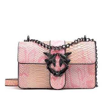 

2020 Women's Bags leather Ladies Shoulder Bags fashion Women's Handbags pink Snake pattern Women's Messenger Bags small Flap bag