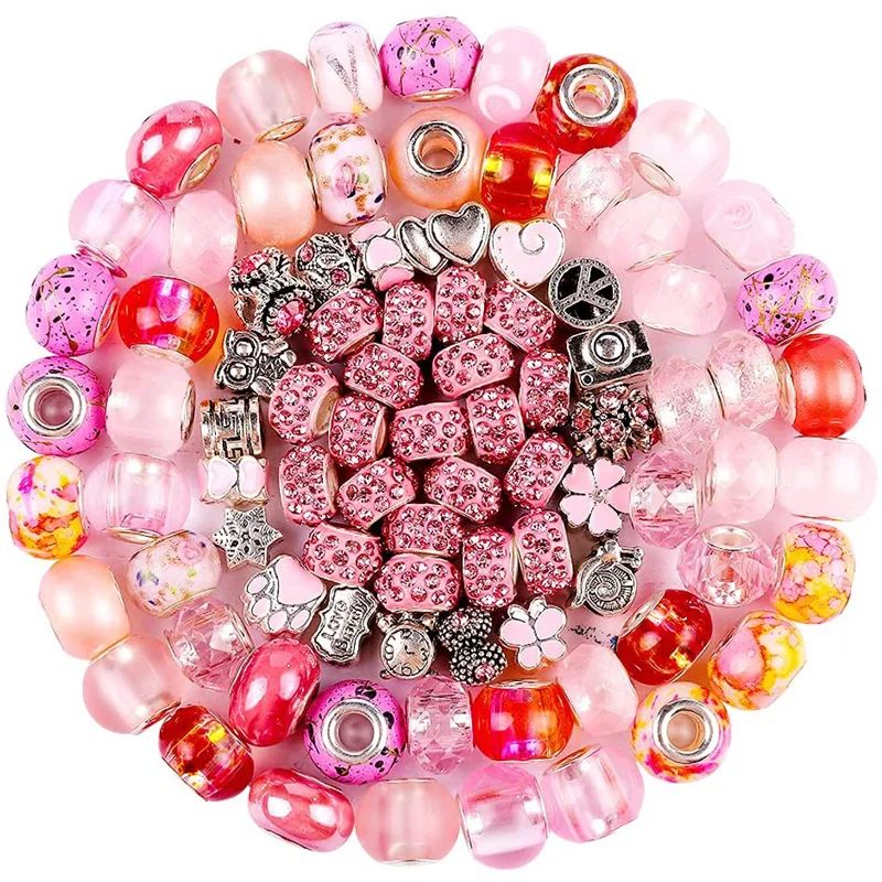 10pcs 16mm Colorful Flower Art Large Hole Glass Beads With 5mm Silver