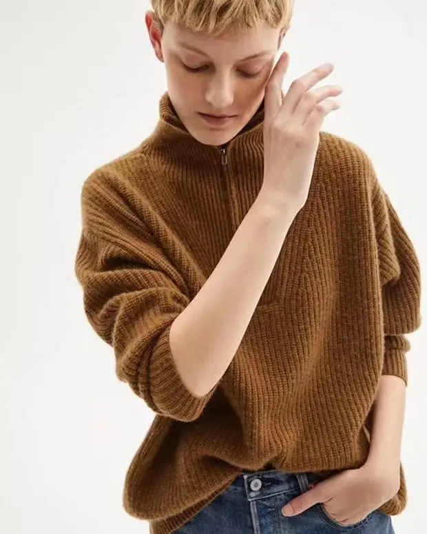 Осень и зима Модный женский Простой чистый цвет толстый Свободный вязаный свитер