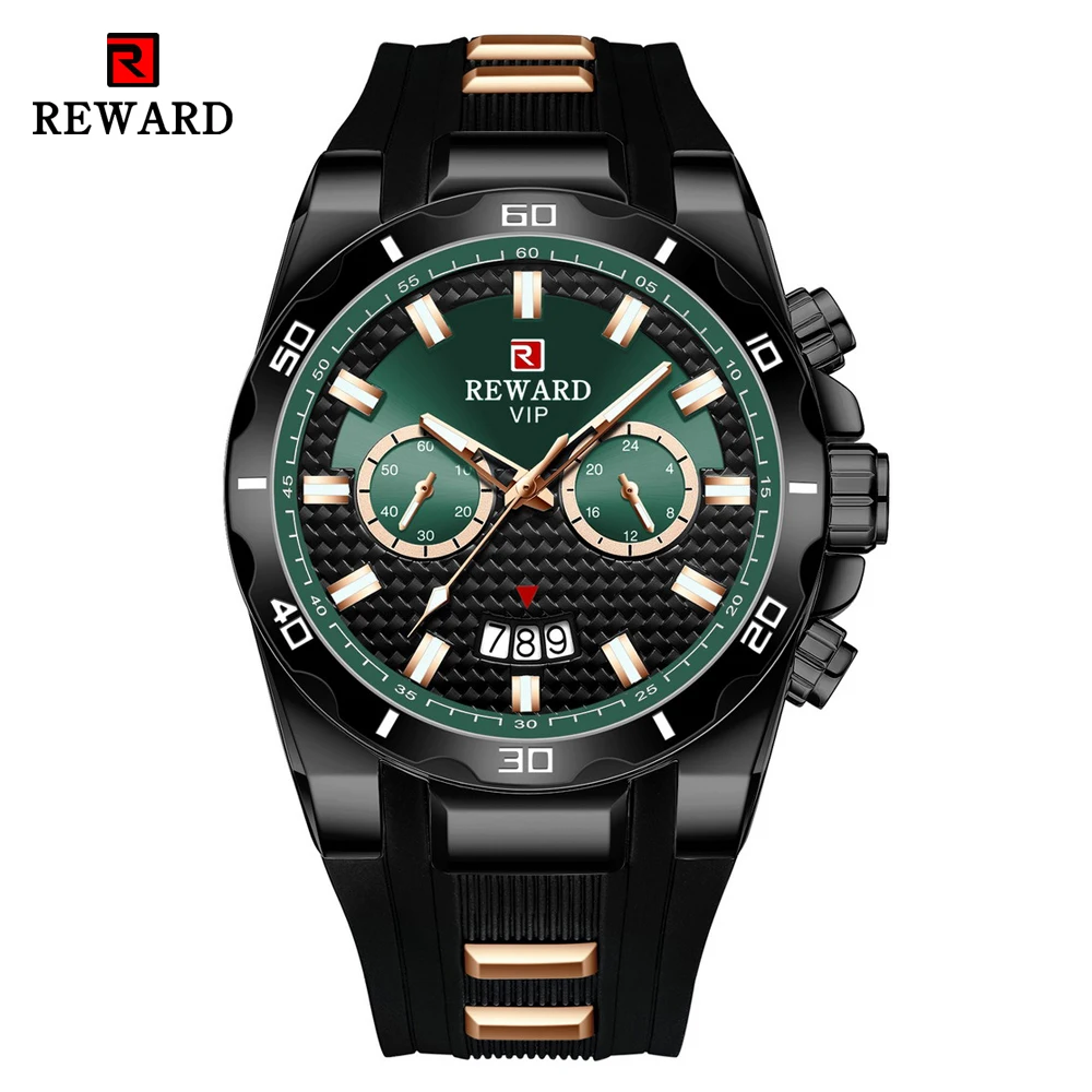 Black Green Роскошные Брендовые мужские часы, модные силиконовые спортивные кварцевые часы с хронографом, водонепроницаемые наручные часы Erkek Kol Saati - Цвет: Black Green