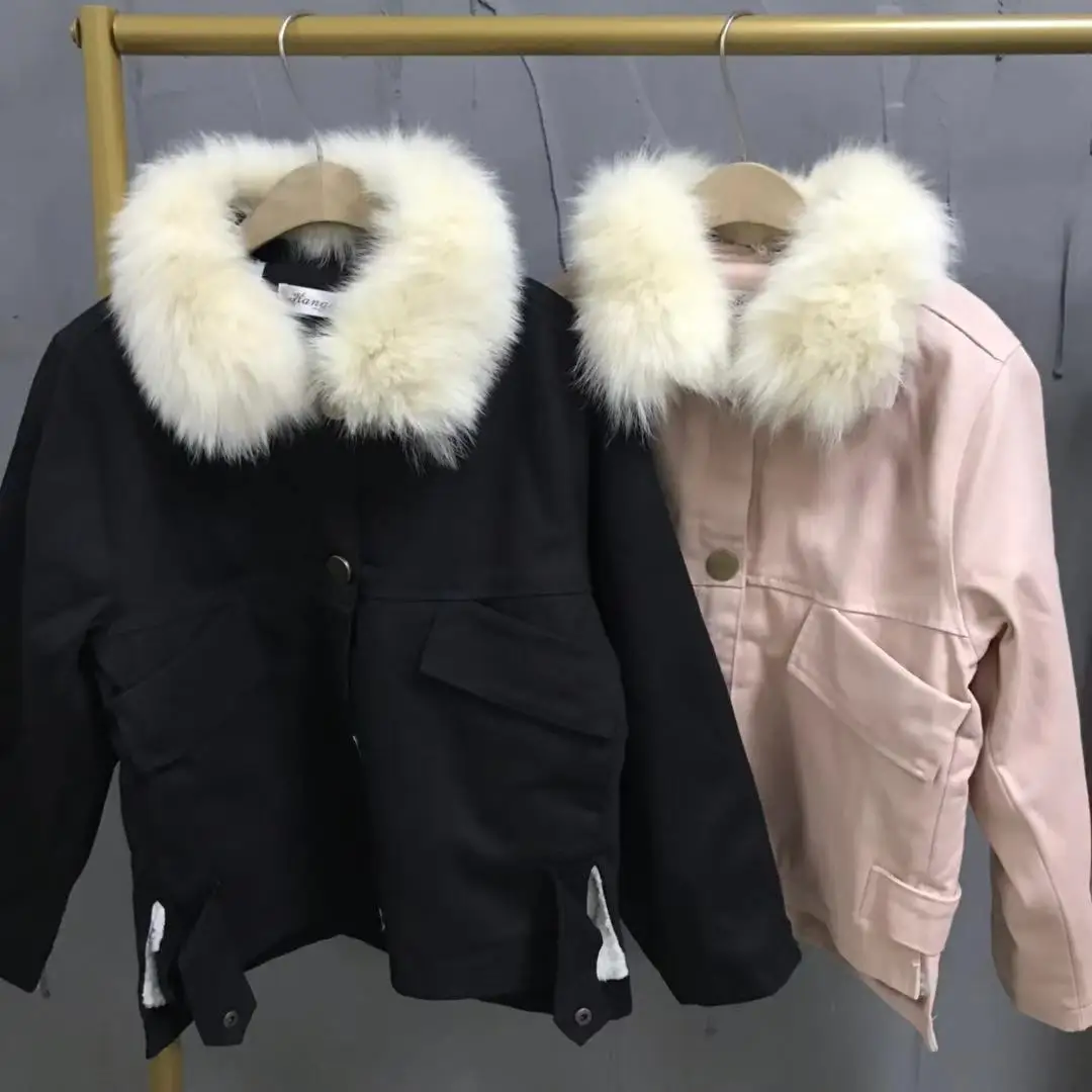 

Two-color Fur Collar Large Pocket Casual Cotton-padded Jacket BD
