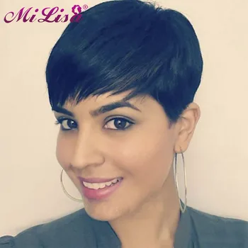 

Mi Lisa Short Pixie Cut Straight Hair Wig Peruvian Remy Human Hair Wigs For Black Women Machine Made Full Bob Wig Free Shipping