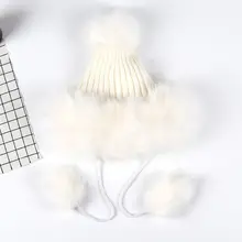 Женская зимняя пушистая плюшевая эластичная Шапка-бини в русском стиле, вязаная шапка-ушанка, шапка-бомбер, уличная Теплая Лыжная шапка с помпоном