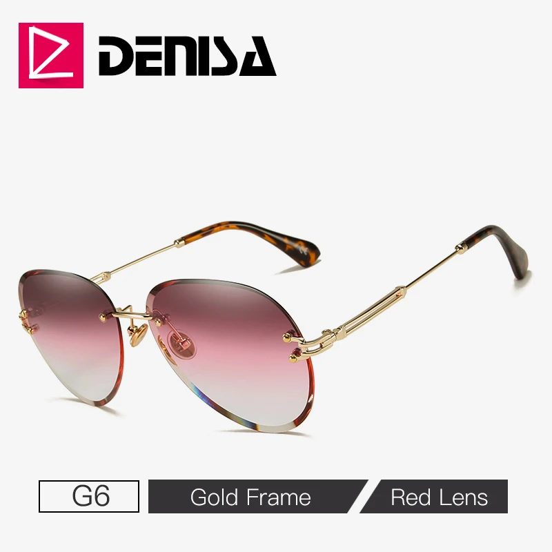 G6 Red Sunglasses DENISA, модные, синие, без оправы, солнцезащитные очки для женщин,, уф400, роскошные, авиационные, для девушек, солнцезащитные очки, оттенки, zonnebril dames G18475 - Цвет линз: G6 Red Sunglasses