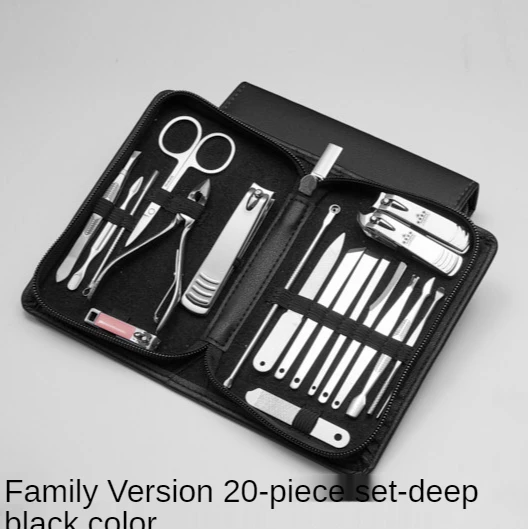 TXD 7-20Piece Manicure Tool Set Nail Clippers Dead Skin Nail Scissors Stainless Steel Nipper Tweezer Cuticle Remover Accessories 7254 black 20-piece