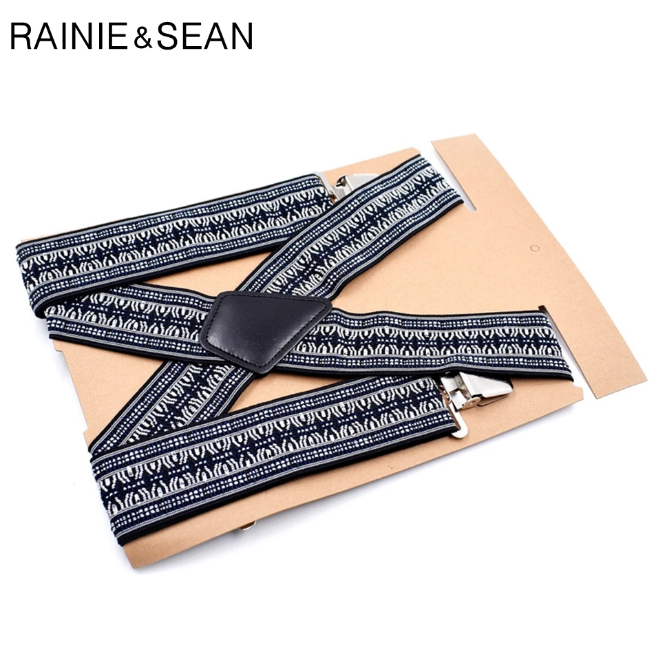 Мужские подтяжки RAINIE SEAN широкие 5 см для брюк винтажные рубашек 120 4 зажима|Мужские
