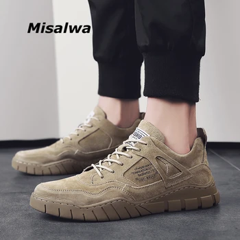 

Misalwa New Casual Men Sneakers Suede Leather Platform Outdoor Men Daily Shoes Young Men Lace-up Handmade Sewing Leisure Shoes