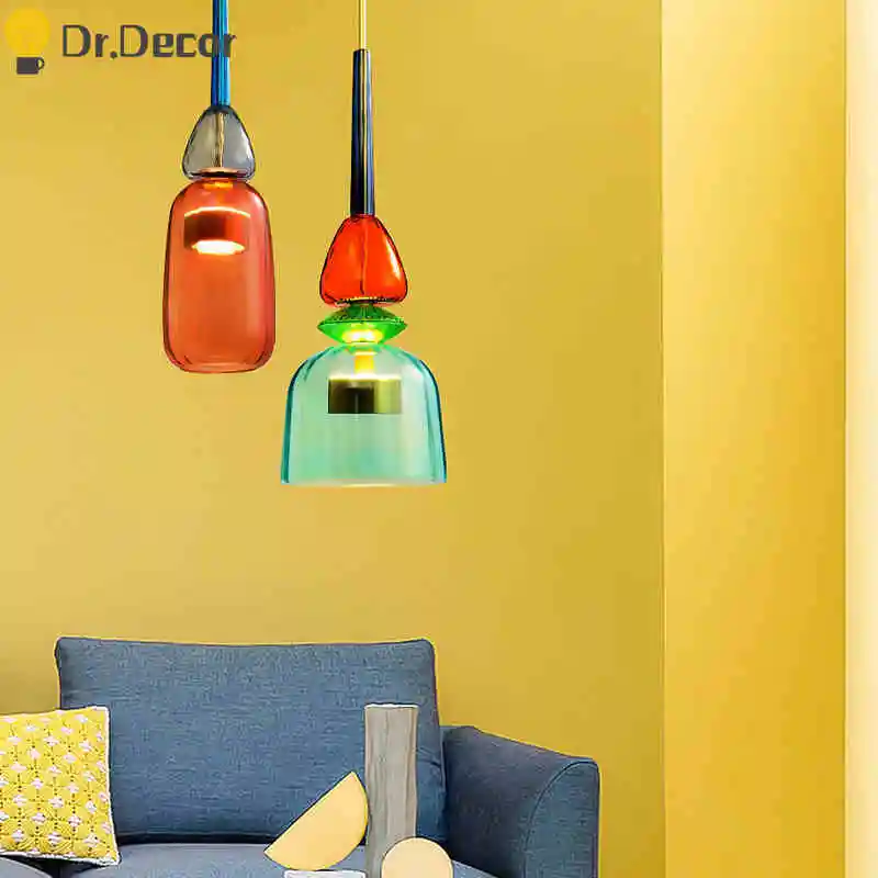 

Modern Macaron LED Glass Pendant Lights Bedroom Living Room Interior Art Pendant Lamp Restaurant Indoor Decor Hanglamp Luminaria