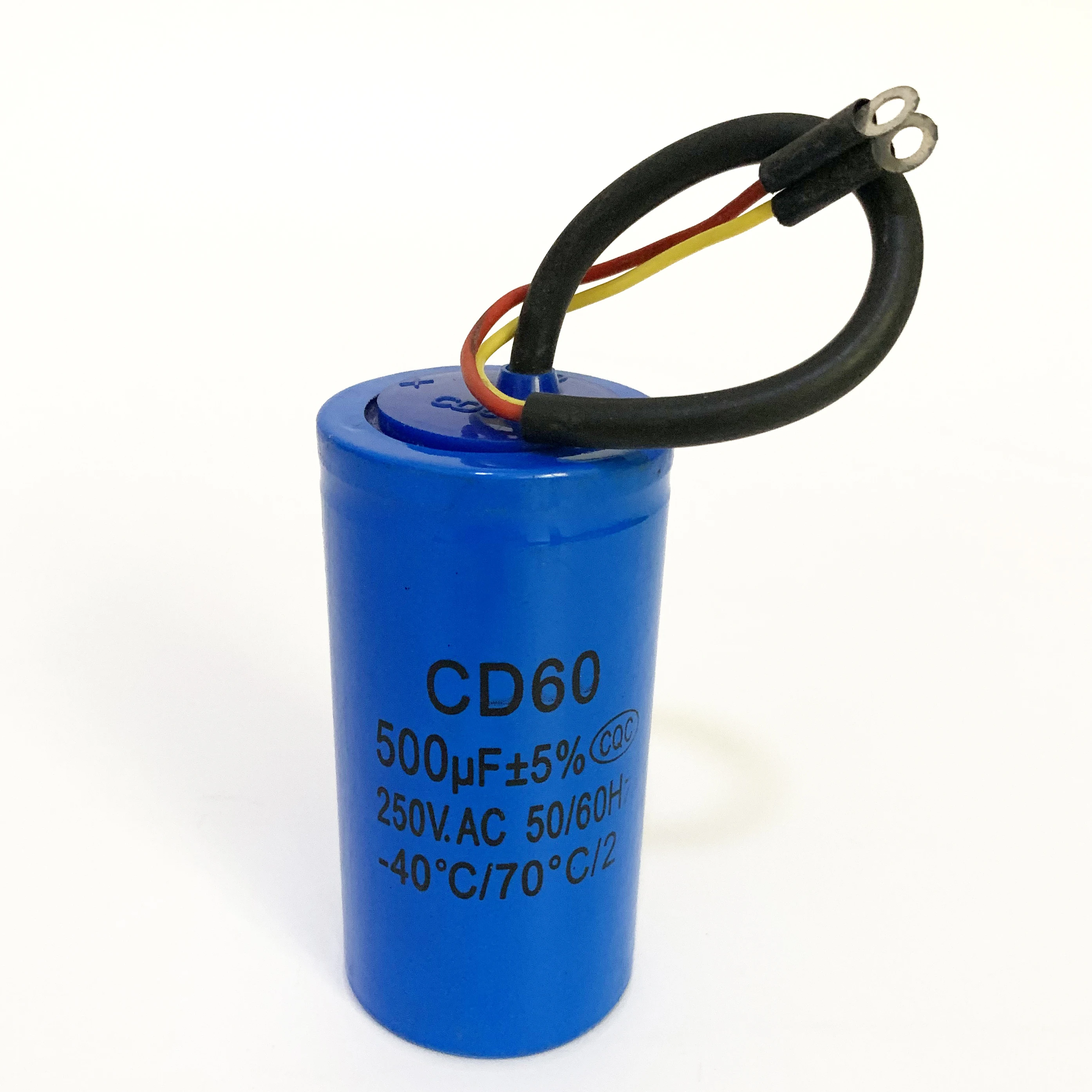 CD60 500 мкФ 250V AC пусковой конденсатор для сверхмощного электрического двигателя Воздушный компрессор красный желтый два провода