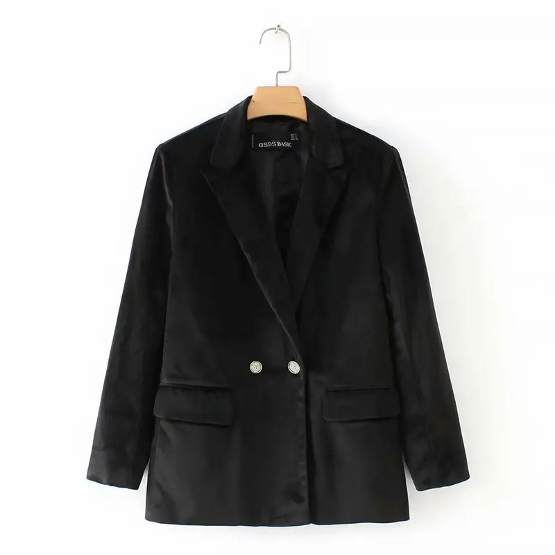 

2018 Winter New Style Western Style Black And White with Pattern Casual Slimming Long Sleeve Velvet Suit Jacket Women's Versatil
