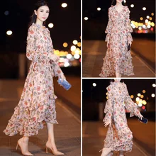 Новинка года, стильная одежда на раннюю весну элегантное шифоновое платье выше колена с v-образным вырезом и длинными рукавами приталенное обтягивающее платье с цветочным рисунком