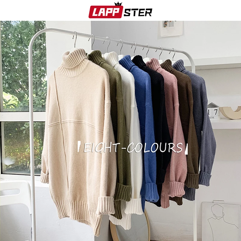 

Men Oversize Korean Cotton Turtleneck Sweater 2019 Solid Eight Colorful Sweater Pullover Sweater Women Harajuku Clothes