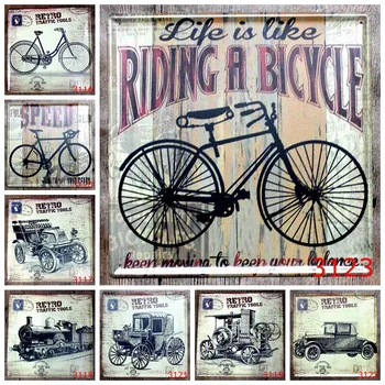 

Europe Style Car Bike Carriage Tin Sign Vintage Bar Pub Cafe Wall Decor Sticker Iron Paintings Retro Square Metal Plates Plauqe