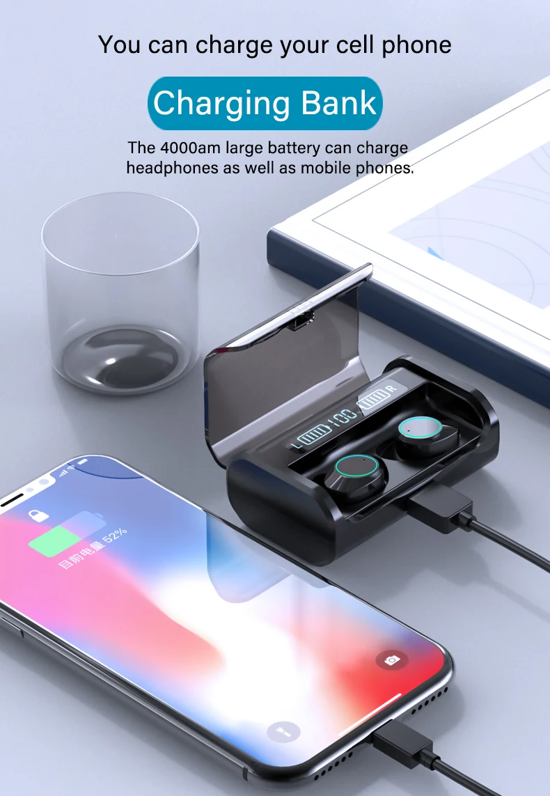 Новые G06 5,0 Bluetooth 9D стерео наушники беспроводные наушники IPX7 водонепроницаемые сенсорные наушники Спортивная гарнитура светодиодный дисплей наушники