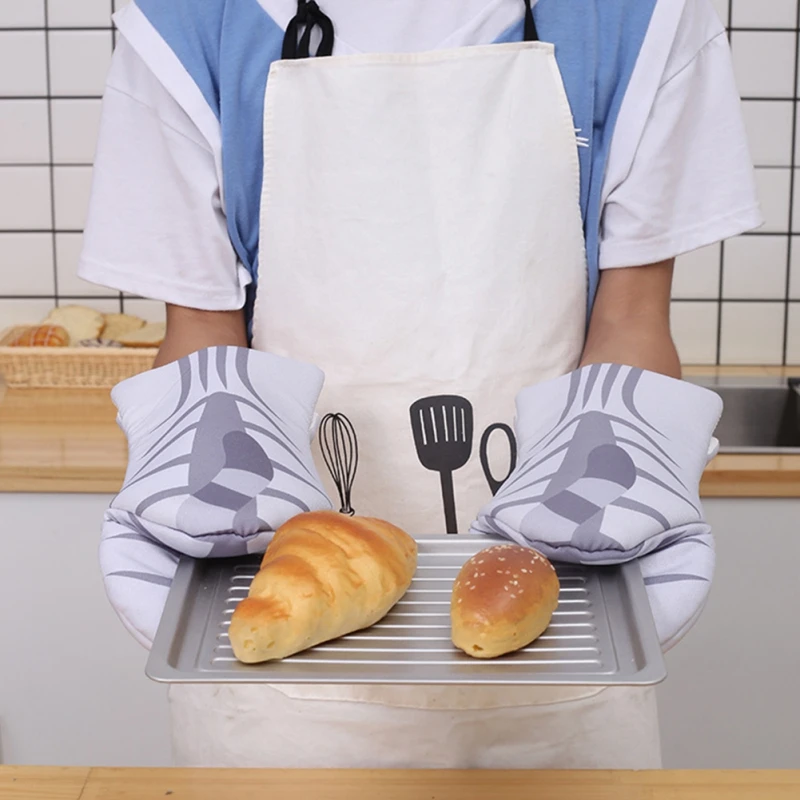 1 Pair Cartoon Animal Cat Paws Oven Mitts Heat Resistant Non-slip Long Microwave Gloves Cotton Kitchen Baking Insulation Gloves