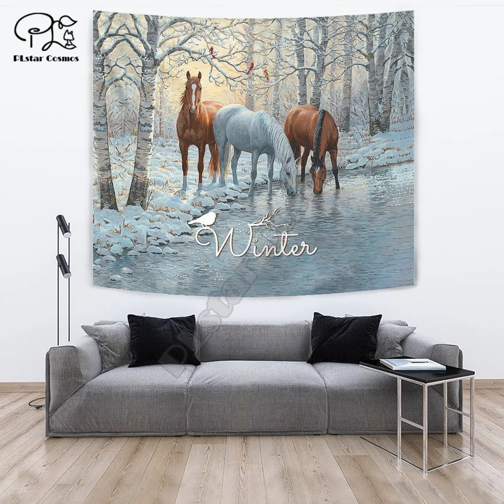 WINTER HORSE Funny cartoon Blanket Tapestry 3D Printed Tapestrying