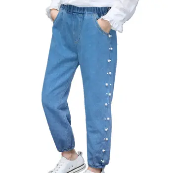 

New Fashion Children's Jeans Pants for Girls Causal Denim Trousers Kids Spring Autumn Jeans with Pearls Age 4 5 7 9 11 13 Years