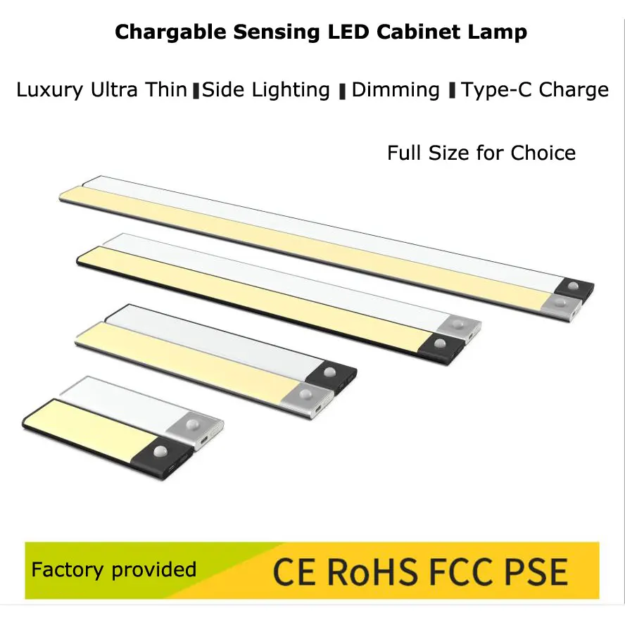 Sensor de movimiento LED para debajo del armario, luz inteligente instalada, súper fino, cargador rápido tipo C, Color blanco frío