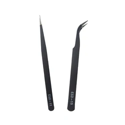 Pincettes antistatiques de réparation, 2 pièces/lot ESD 11 pincettes à coude noir en acier inoxydable pour Station de soudage outils à main 