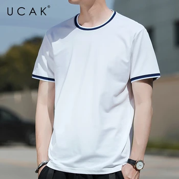 

UCAK Brand Summer O-Neck T-Shirt Men Clothing Streetwear Short Sleeve T Shirt Homme Casual Solid Color Clothes Tshirt Men U5250