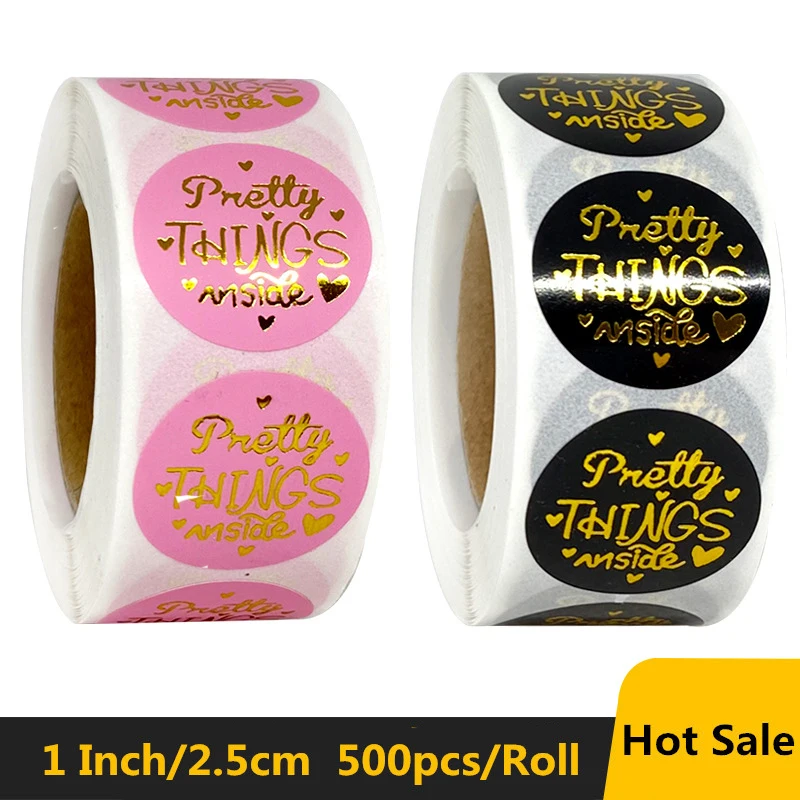 

Black & Pink Gold Foil Pretty Things Inside Stickers 500pcs 1'' Scrapbooking for Business Gift Decor Envelope Seal Label Sticker