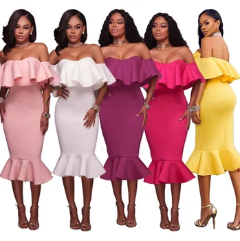 

Spring and Summer European and American Foreign Trade New Ruffled Sexy Off-Shoulder Dress Women