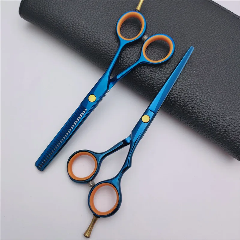 5.5inch Professional Hairdressing Scissors Thinning Barber Scissors Set Hair Cutting Shears Hair cutter  9CR13 blue