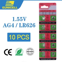 Eunicell 10 шт. щелочные батарейки 1,55 в AG4 LR626 кнопки 377A 377 LR66 SR626SW SR66 SR62 AG 4 для часов игрушки