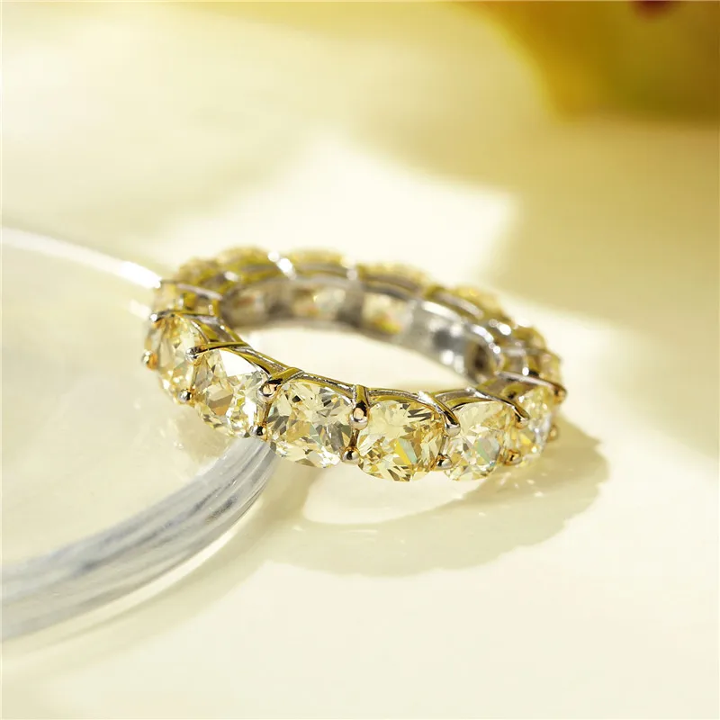 Eternity Cushion cut 4mm Topaz Cz ring Real 925 sterling silver Engagement Wedding Band Rings for women Bridal Party Jewelry silver ring wedding rings silver rings gemstone ring