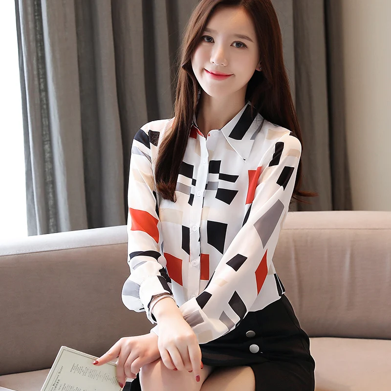 Dingaozlz Осенняя новая рубашка с принтом модная женская одежда с длинным рукавом в Корейском стиле шифоновая блузка элегантные офисные женские Топы Blusa