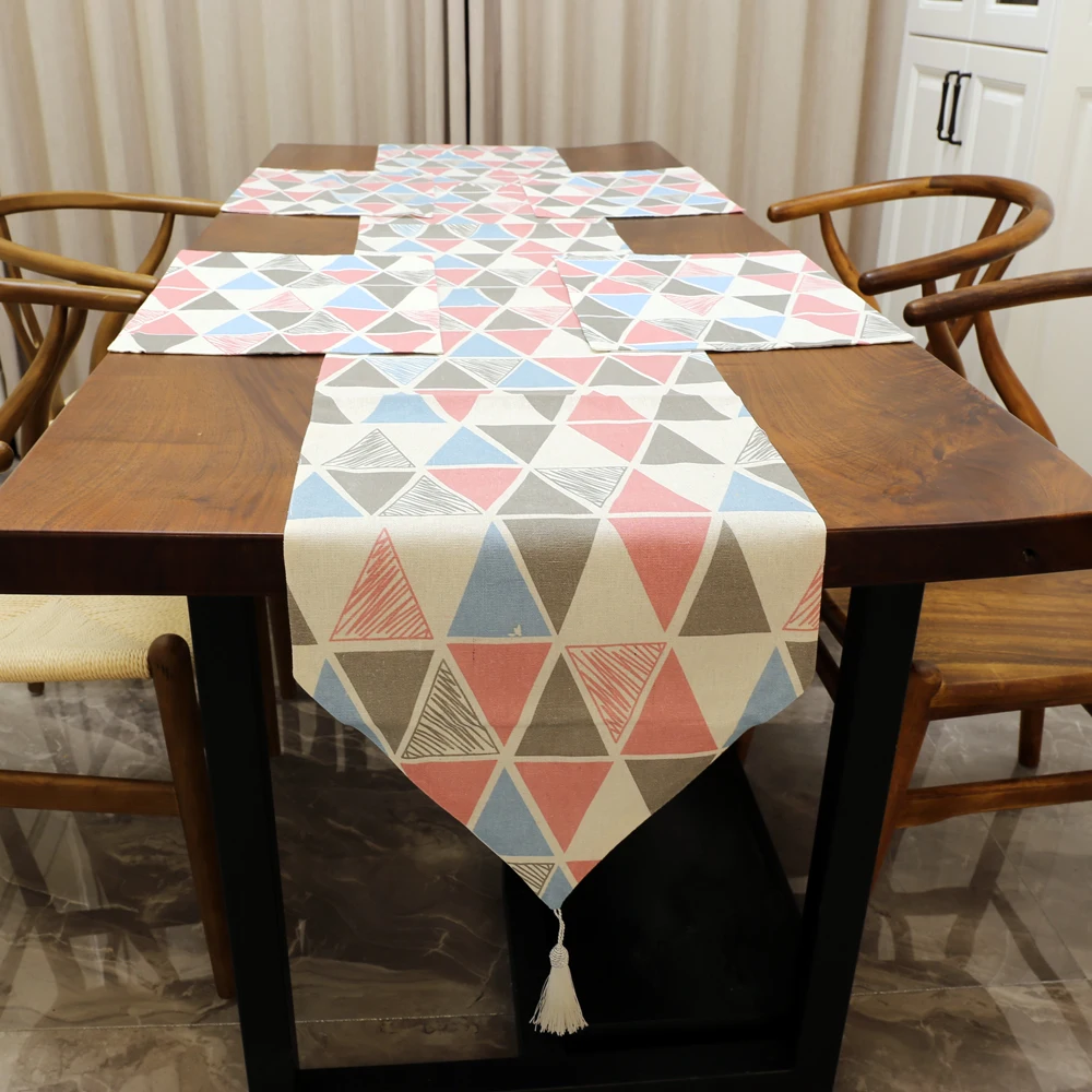 

Table Runner Pink Blue Geometric Patterns Mat Cushion For Home Table Outdoor Wedding Party Table Runners Soft Comfortable