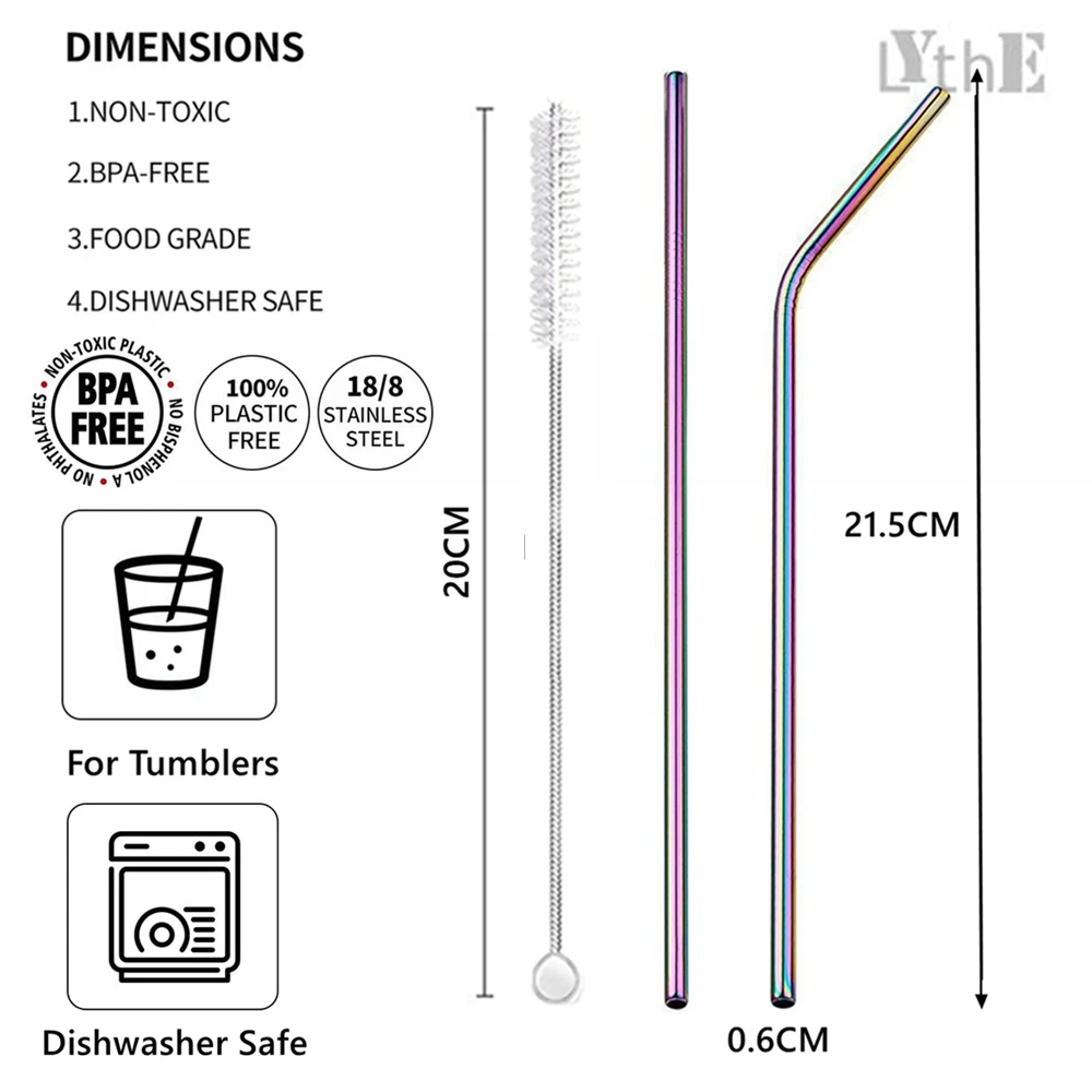 paille réutilisable en acier inox , 4 pailles droite de 21.5 cm +