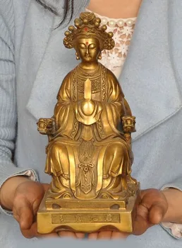

wedding decoration 10" Chinese Taoism Bronze Bless beings Bixia Goddess Mount Tai YuanJun Statue