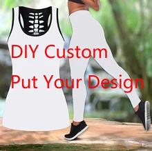 Aliexpress - DIY Customized Women Two Piece Yoga Set Women 3D Print Hollow Out Tank Top High Waist Legging Summer Casual Sport-1