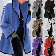 Jaqueta transpassada feminina, casaco longo de lã de inverno 2020