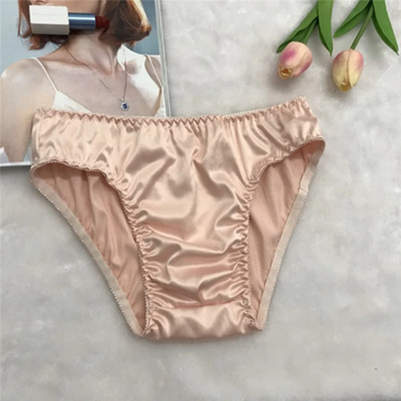 Smooth glossy men briefs underwear synthetic sissy silk solid color men