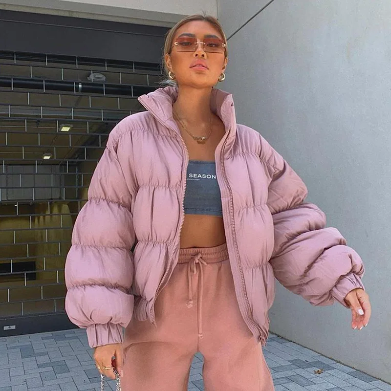 

Korean Style 2020 Winter Jacket Women Stand Collar Solid Black Female Down Coat Loose Oversized Womens Short Parka
