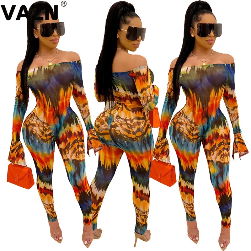 VAZN YS6108 новые необычные прозрачные сексуальные вечерние винтажные женские эластичные обтягивающие длинные комбинезоны с длинным рукавом и вырезом лодочкой и высокой талией