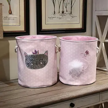 

Pink Swan Cat Pattern Foldable Laundry Basket For Home Organizer Dirty Cloths Storage Box Sundries Storage Bucket