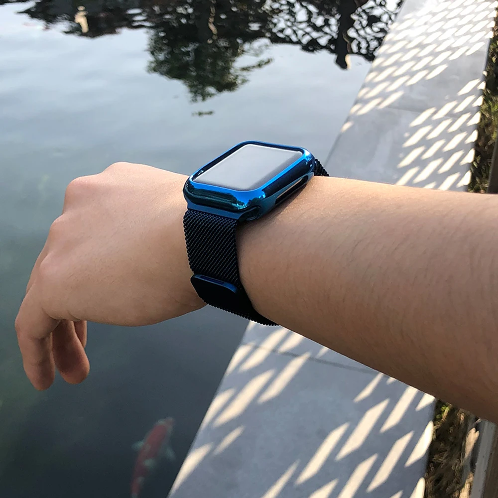 Миланская петля ремешок с чехол для Apple watch ремешок 38 мм 40 мм 42 мм 44 мм нержавеющая сталь Магнитная застежка ремешок для iwatch 5 4 3 2 1