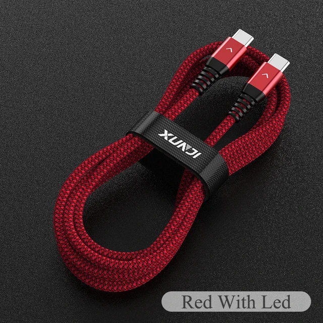 60W Type C To USB Type C Cable PD Fast Charging Data Wire For Samsung S20 Xiaomi QC4.0 Macbook Pro Red With Led