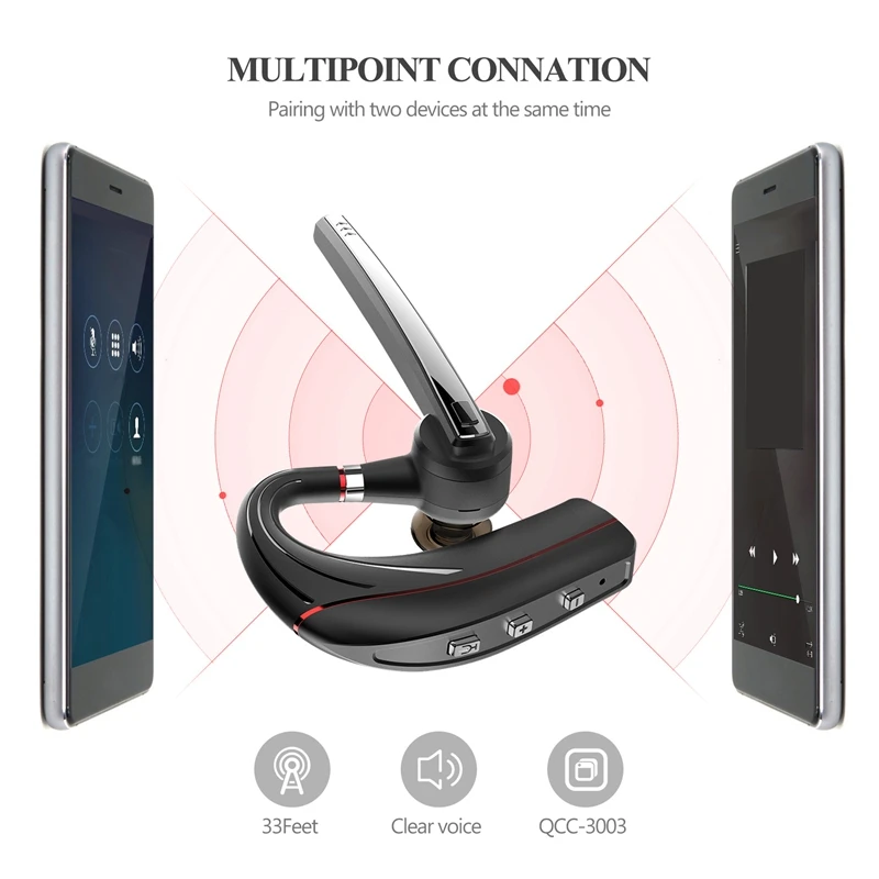 Bluetooth гарнитура, хэндс-фри Беспроводной наушник в 5,0 с микрофоном-переключатель бесшумного режима, двойная Сопряжение Bluetooth наушники-вкладыши гарнитура для вождения с круглым