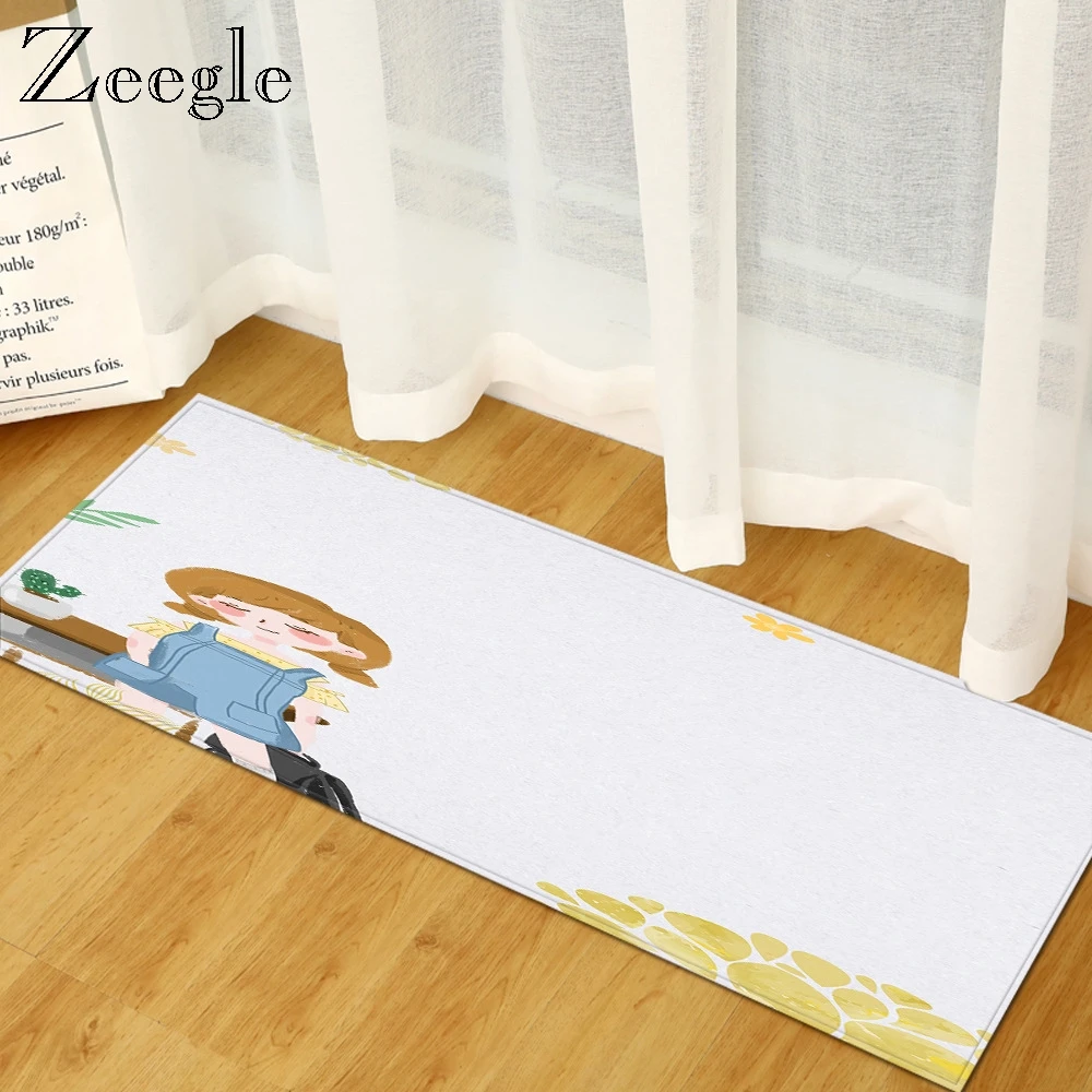 Zeegle Non-slip Bathroom Carpet Cartoon Flannel Carpet for Living Room Home Decoration Floor Mat Modern Hallway Entrance Doormat