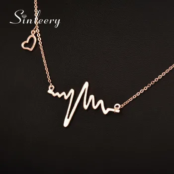 

SINLEERY Simple Wave Heartbeat Choker Necklaces Rose Gold Silver Color Chain Maxi Steampunk Collares Jewelry Xl504 SSB