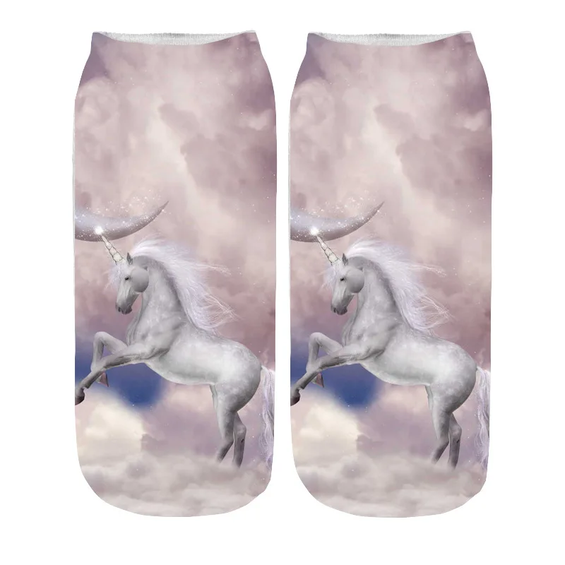 Новинка, прямые короткие носки с 3D принтом единорога, мужские и женские носки из полиэстера с радужной лошадью, удобные дышащие чулки WZ679 - Цвет: 4