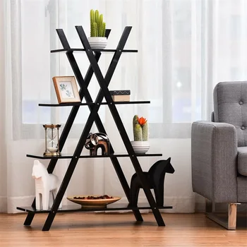 

X-Shape 4-Tier Display Shelf Rack Potting Ladder High Quality MDF Strong Load-bearing Capacity Storage Shelf Pine Wood Cross Leg
